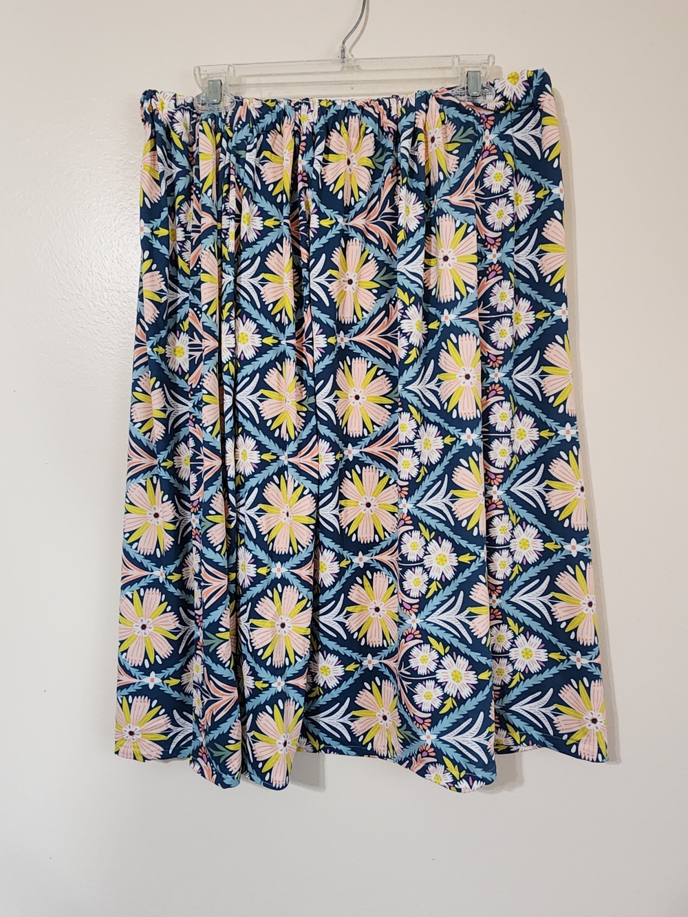 Navy Floral A-Line Skirt with Pink & Yellow Accents